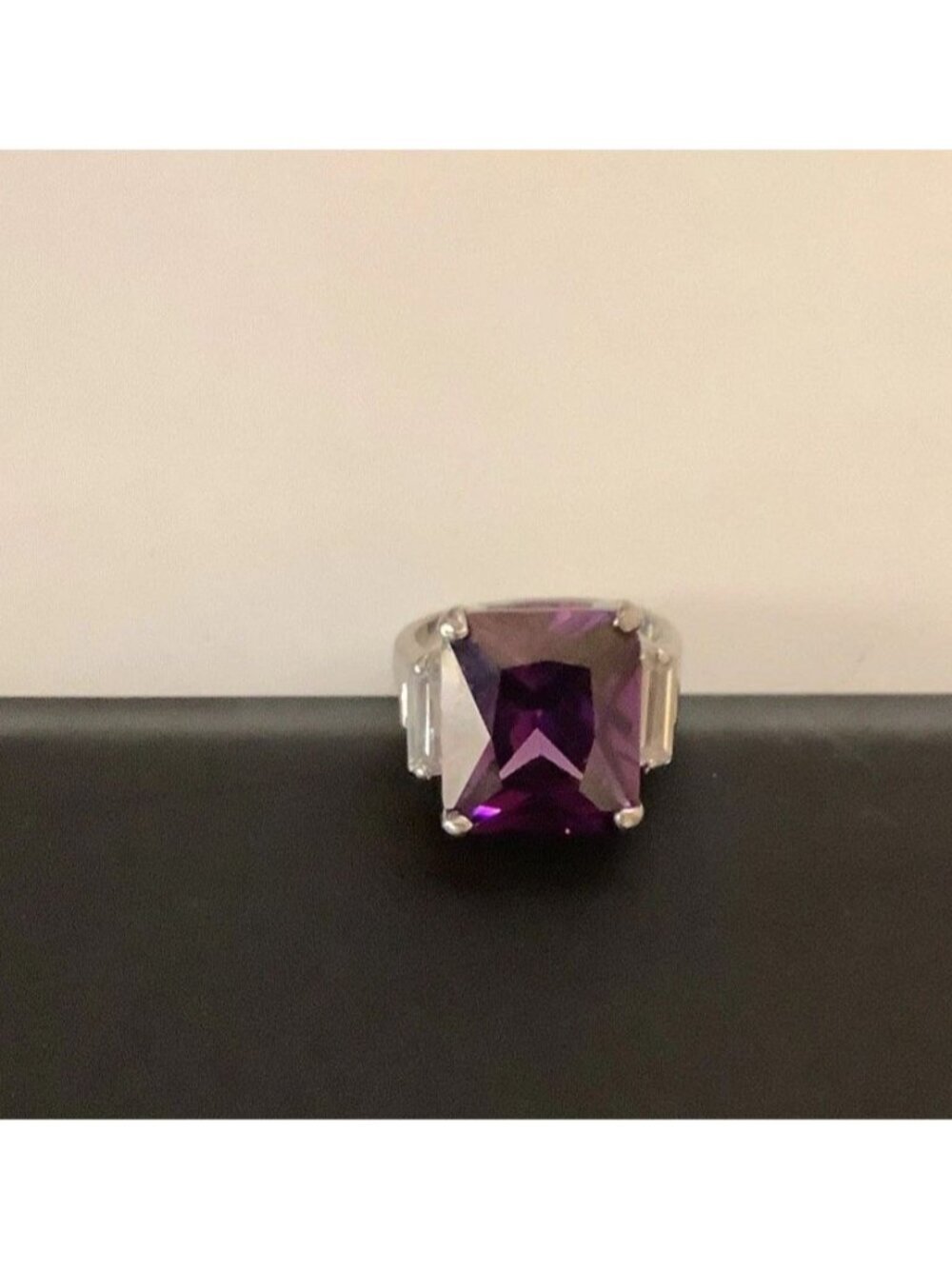 Womens Size 6 Purple Stone Square Shape Stainless Steel Ring, Preowned
